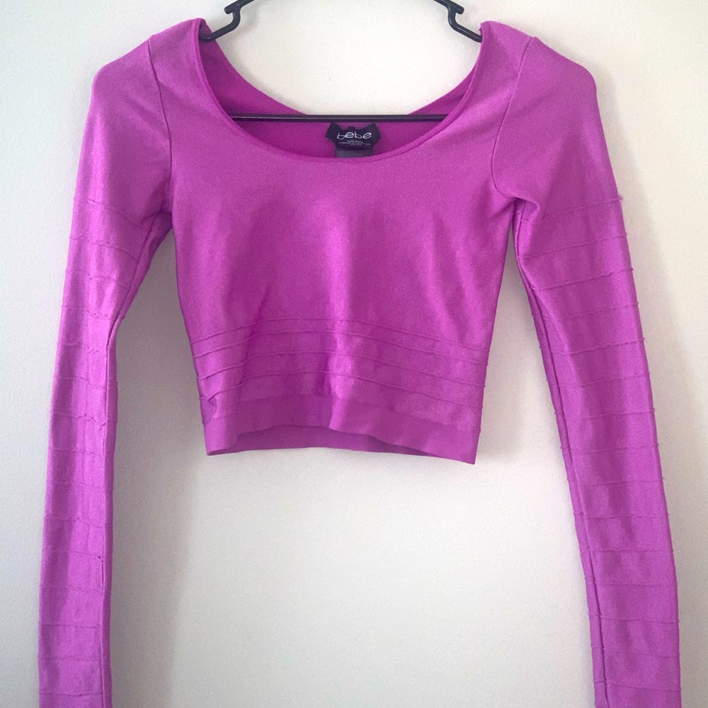 Purple long sleeve cropped top from bebe, size S